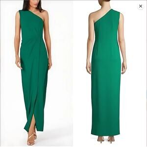 Calvin Klein Green One-Shoulder Ruched Waist Maxi Sheath Dress Size 4